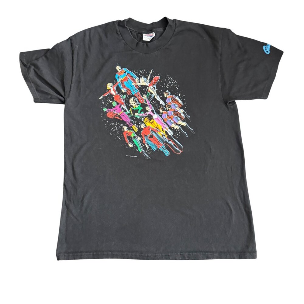 Vintage DC Comics Justice League Graphic T-Shirt Hanes Beefy-T Black Adult L
